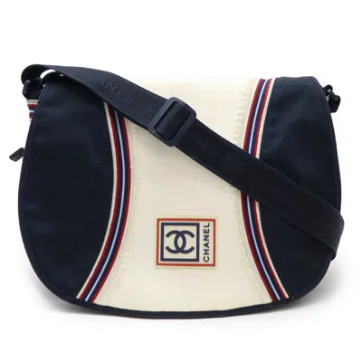 Pre-owned Chanel Nylon Canvas Coco Mark 2way Shoulder Bag In Blue