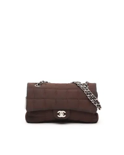 Pre-owned Chanel Nylon Chocolate Bar Double Flap Bag In Brown