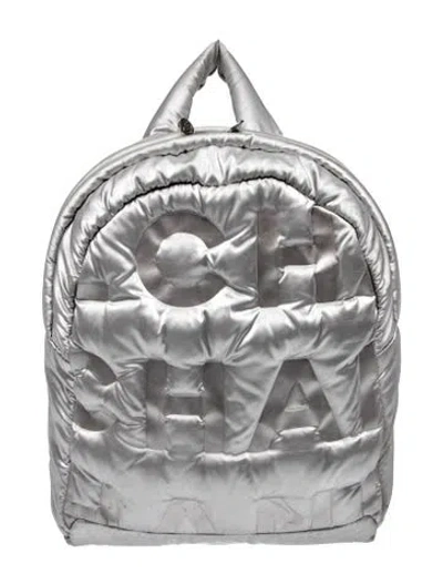 Pre-owned Chanel Nylon Doudoune Backpack In Silver