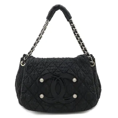 Pre-owned Chanel Nylon Enamel Chain Shoulder Bag In Black
