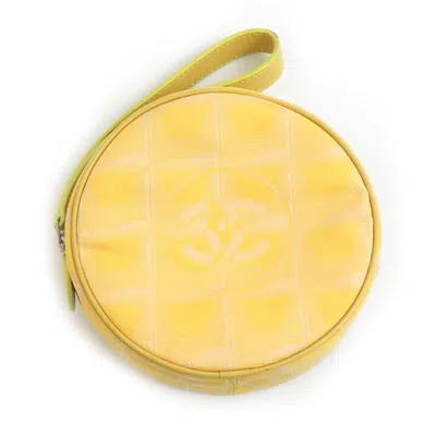 Pre-owned Chanel Nylon Jacquard Clutch Bag Pouch () In Yellow