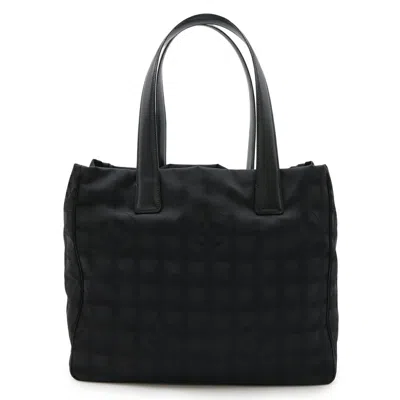 Pre-owned Chanel Nylon Jacquard Leather Shoulder Bag Tote Bag () In Black