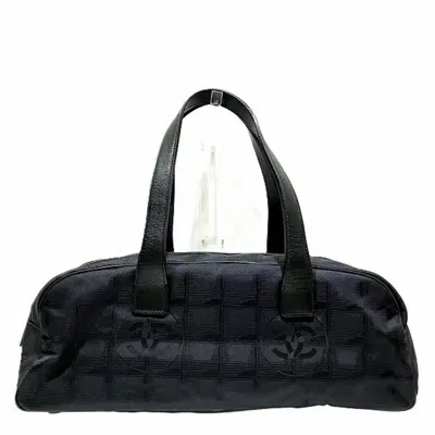Pre-owned Chanel Nylon Leather Boston Bag Handbag () In Black