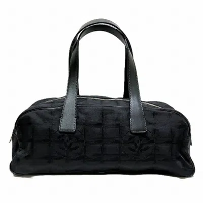 Pre-owned Chanel Nylon Leather Boston Bag Handbag () In Black