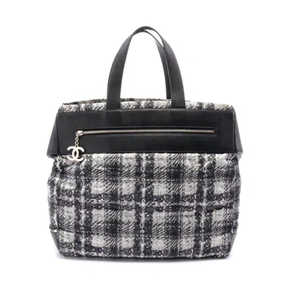 Pre-owned Chanel Nylon Leather Coco Mark Tote Bag In Gray
