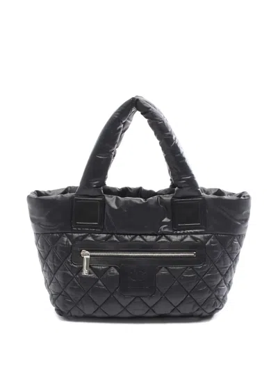 Pre-owned Chanel Nylon Leather Handbag In Black