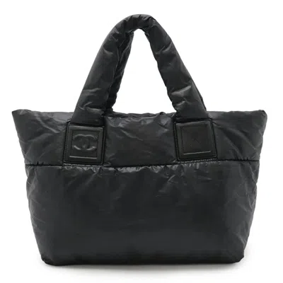 Pre-owned Chanel Nylon Leather Handbag Tote Bag () In Black
