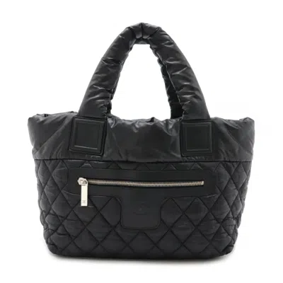 Pre-owned Chanel Nylon Leather Handbag Tote Bag () In Black
