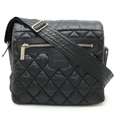 Pre-owned Chanel Nylon Leather Shoulder Bag () In Black