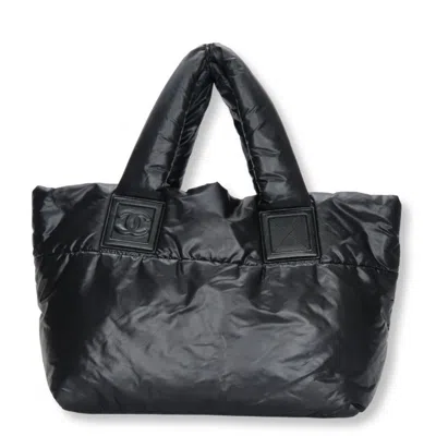 Pre-owned Chanel Nylon Leather Tote Bag () In Black