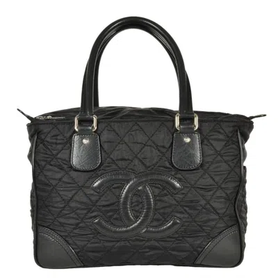 Pre-owned Chanel Nylon Leather Tote Bag () In Black