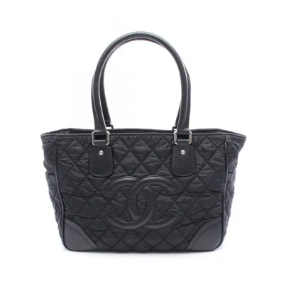 Pre-owned Chanel Nylon Leather Tote Bag () In Black
