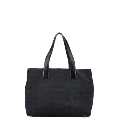 Pre-owned Chanel Nylon Leather Tote Mm Coco Mark In Black