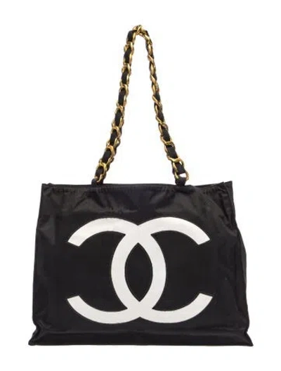 Pre-owned Chanel Nylon Logo Shopping Tote In Black