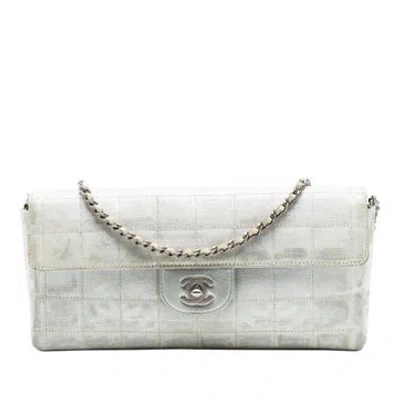Pre-owned Chanel Nylon New Travel Line Nylon East West Flap In Silver