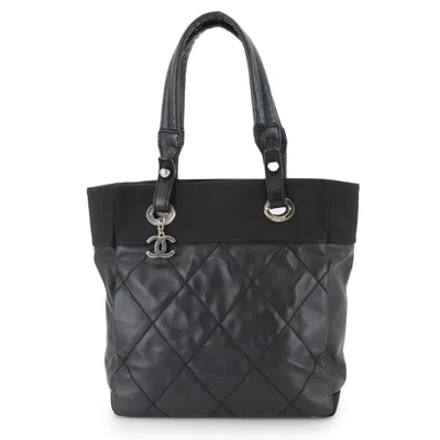 Pre-owned Chanel Nylon Pvc Leather Tote Bag () In Black