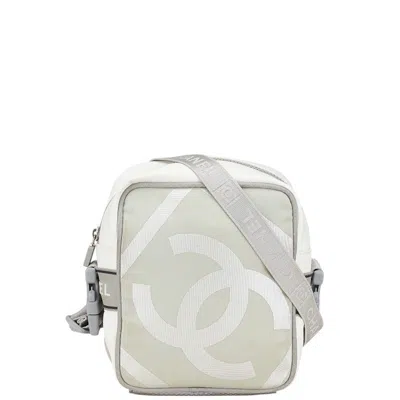 Pre-owned Chanel Nylon Sport Line Coco Mark Shoulder Bag In White