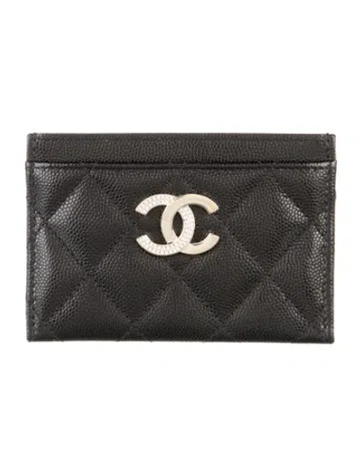 Pre-owned Chanel O Card Holder Interlocking Cc Logo Card Holder In Black