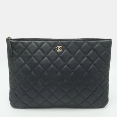 Pre-owned Chanel O Case Navy Blue Quilted Leather Pouch Clutch