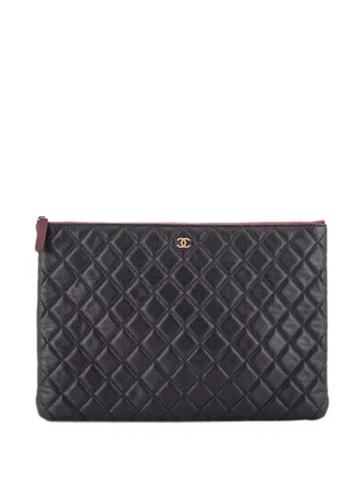 Pre-owned Chanel O Case Quilted Caviar Large Clutch Bag In Black