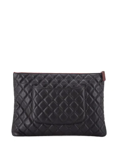 Pre-owned Chanel O Case Quilted Caviar Large Clutch Bag In Black