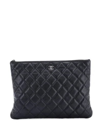 Pre-owned Chanel O Case Quilted Caviar Medium Clutch Bag In Black