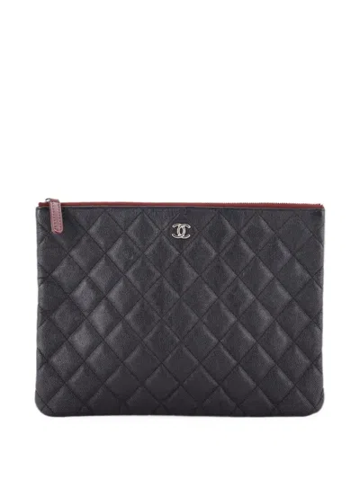 Pre-owned Chanel O Case Quilted Caviar Medium Clutch Bag In Black