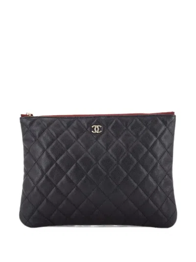 Pre-owned Chanel O Case Quilted Caviar Medium Clutch Bag In Black