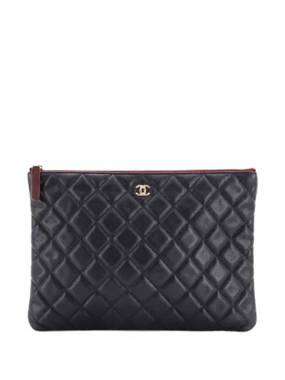 Pre-owned Chanel O Case Quilted Caviar Medium Clutch Bag In Black