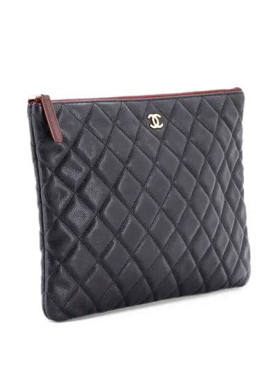 Pre-owned Chanel O Case Quilted Caviar Medium Clutch Bag In Black