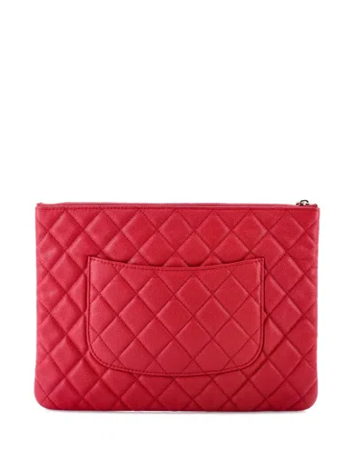 Pre-owned Chanel O Case Quilted Caviar Medium Clutch Bag In Pink