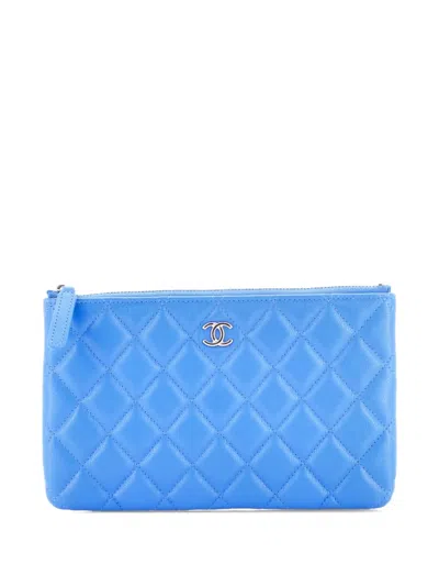 Pre-owned Chanel O Case Quilted Caviar Small Clutch Bag In Blue