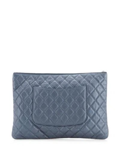 Pre-owned Chanel O Case Quilted Iridescent Caviar Large Clutch Bag In Blue