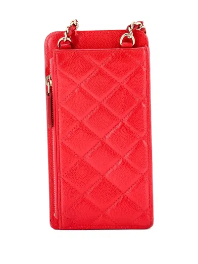 Pre-owned Chanel O Phone Holder Quilted Caviar Crossbody Bag In Red