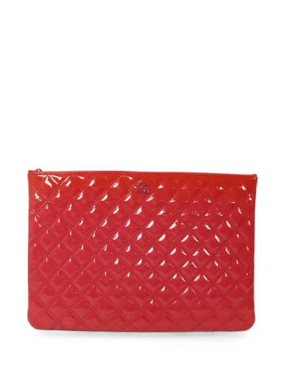 Pre-owned Chanel O-case Leather Clutch Bag In Red