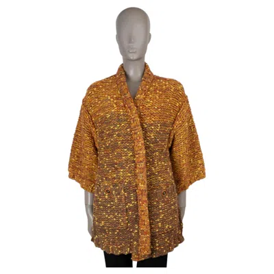 Pre-owned Chanel Ochre Saffron Wool 14b Chunky Knit Coat Jacket 34 Xxs In Orange
