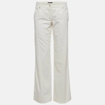 Pre-owned Chanel Off-white Cotton Wide-leg Trousers M