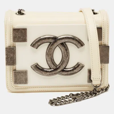 Pre-owned Chanel Off White Quilted Leather And Plexiglass Mini Boy Brick Flap Bag