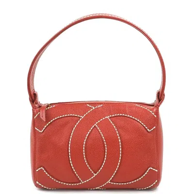 Pre-owned Chanel Off-white Red Color Leather Shoulder Bag () In Off-white, Red Color
