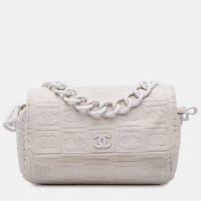 Pre-owned Chanel Off White Terry Cloth Sport Line Flap