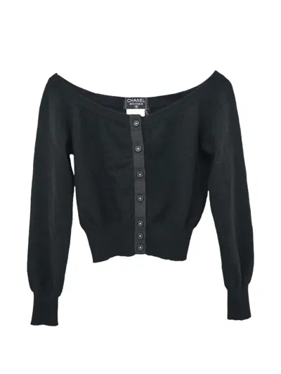 Pre-owned Chanel Off-shoulder Cashmere Cardigan In Black