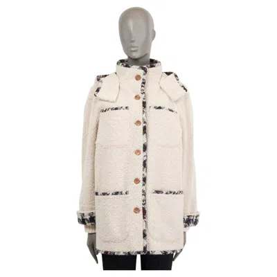Pre-owned Chanel Off-white 2019 Coco Neige Shearling Duffle Coat Jacket 38 S In Sand