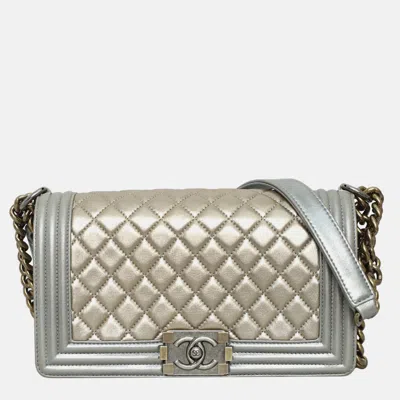 Pre-owned Chanel Old Medium Metallic Boy Bag In Gold