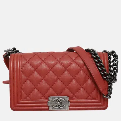 Pre-owned Chanel Old Medium Wild Stitch Boy Bag In Red