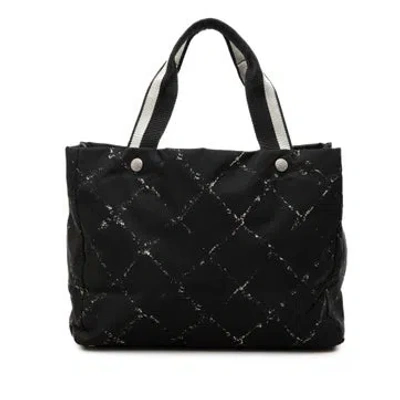 Pre-owned Chanel Old Travel Line Nylon Tote In Black