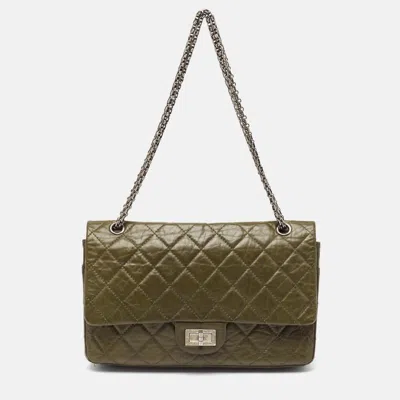 Pre-owned Chanel Olive Green Quilted Aged Leather Reissue 2.55 Classic 227 Flap Bag