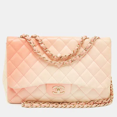 Pre-owned Chanel Ombre Orange/cream Quilted Leather Jumbo Classic Single Flap Bag