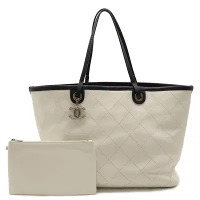 Pre-owned Chanel On The Road Black White Yellow Caviar Leather Pouch Shoulder Bag Tote Bag ()