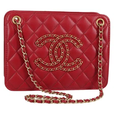 Pre-owned Chanel Once Upon A Time Chain Cc Accordion Tote Quilted Calfskin Leather Bag () In Red