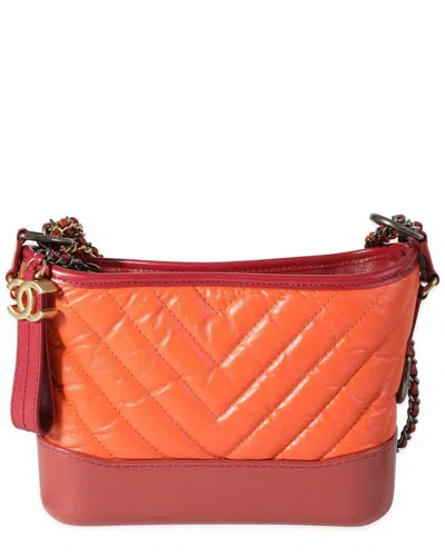 Pre-owned Chanel Orange & Red Quilted Aged Calfskin Small Gabrielle Hobo (authentic Pre-  Loved)